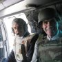 Jean Dionis en Afghanistan, épisode 4: retour à l'aéroport de Kaboul avec le Ministre de la Défense, Hervé Morin, dans un hélicoptère de combat avec casques et gilets pare-balles. La réalité de la guerre reste omniprésente. Le chemin vers la paix est encore long. Mar. 22/06/10